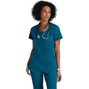 Barco One Uplift Women's Scoop Neck Scrub Top Blue Green Size XS anti-static NEW